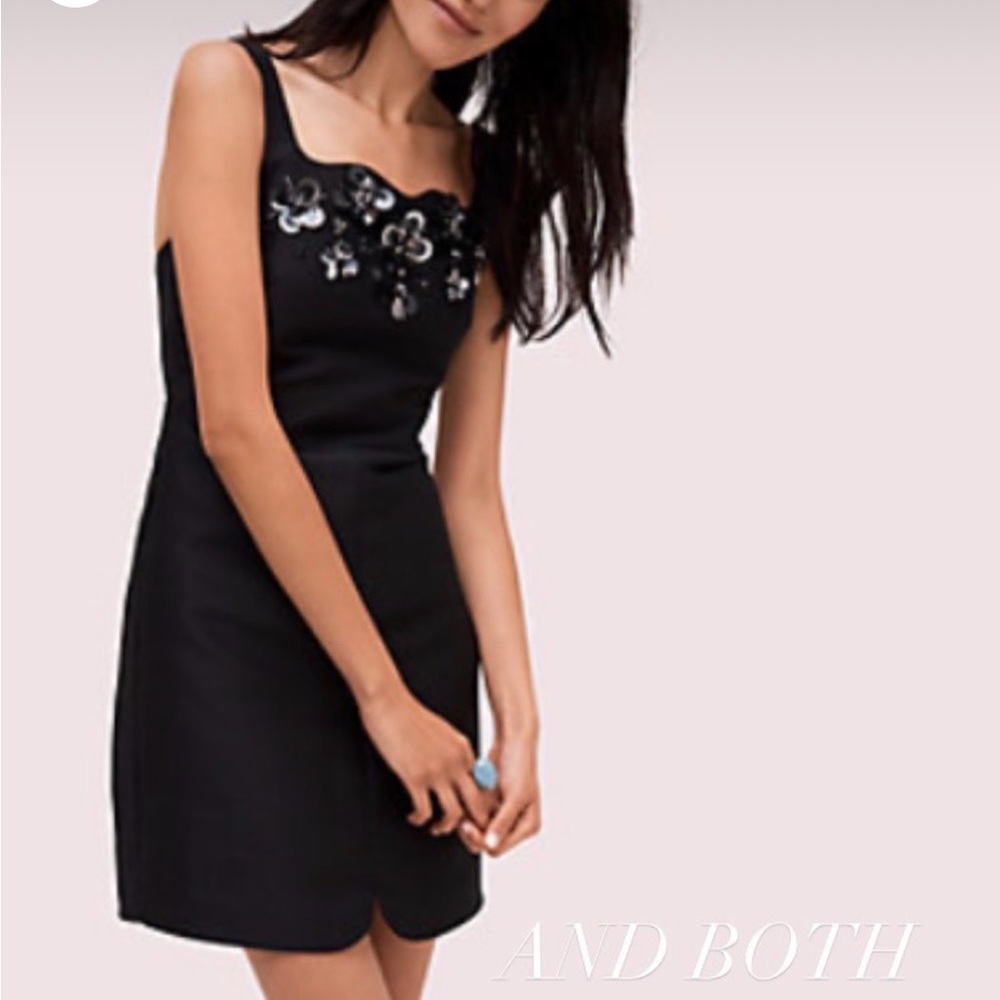 Kate Spade Black scalloped neck floral appliqué cocktail dress
